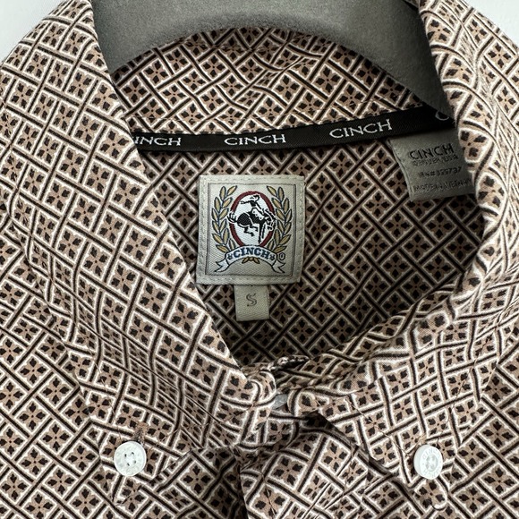 CINCH Shirt Western Men's Small Khaki Geometric Cotton Long Sleeve Button-Down - Picture 3 of 8